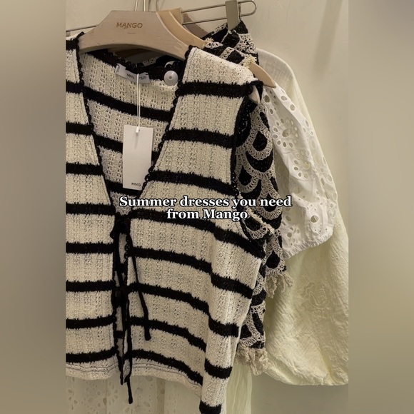 Mango Black and White stripe crochet top - Picture 2 of 9